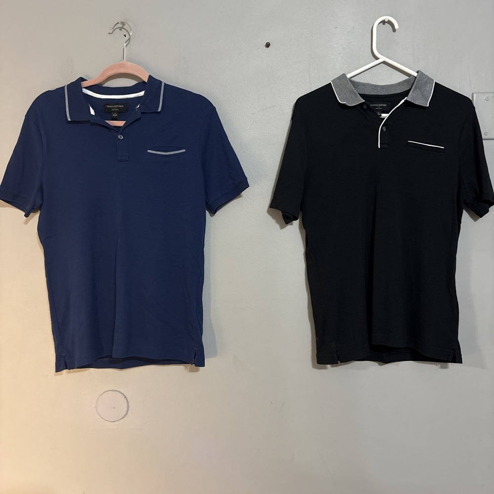 Lot Of 2 Banana Republic Standard Fit Polo Sz Small Navy Blue - Black